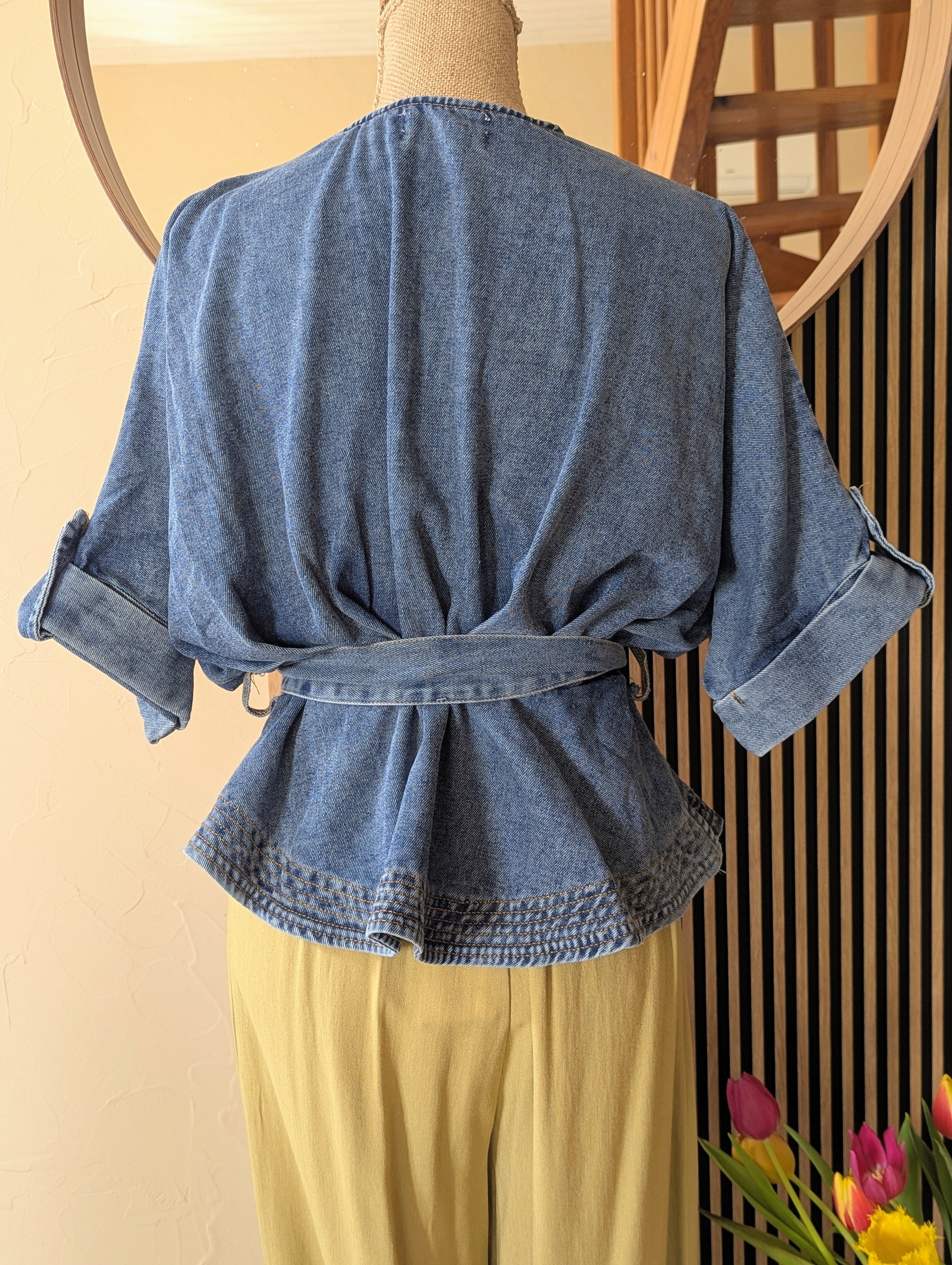 Chemise Top Cache Coeur en Jeans Manches 3/4 ceinture en jeans à la taille haute chic tendance mode femme boutique ondres sud landes bayonne