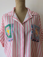 Chemise rayure blanc et rose motif soleil viscose léger