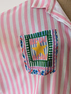 Chemise rayure blanc et rose motif soleil étoile bisous viscose léger ensmeble 