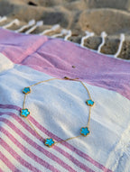 collier en acier inoxydable fleurs bleues turquoises