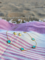 collier en acier inoxydable fleurs bleues turquoises