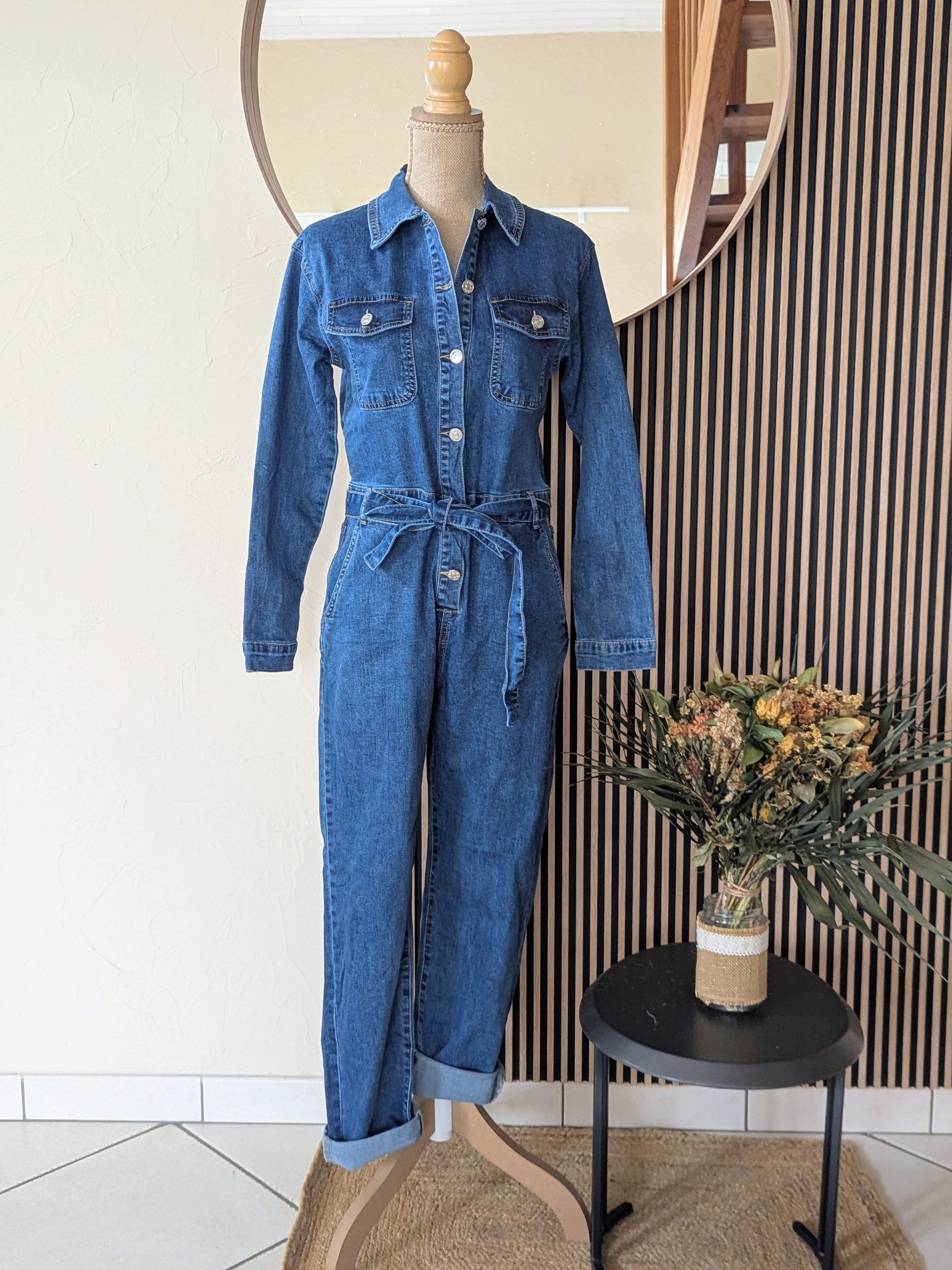combinaison en jeans agréable à porter taille marquée élastique mode femme sud landes ondres labenne