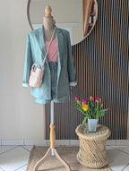 Ensemble Kaki Blazer Longue et Cintré Short Taille Haute Cérémonies  Mode Femme Ondres Labenne