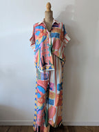 Ensemble Fluide Perroquet Chemise et Pantalon fluide palmier Imprimé coloré pour femme mode Ondres sud landes Seignanx