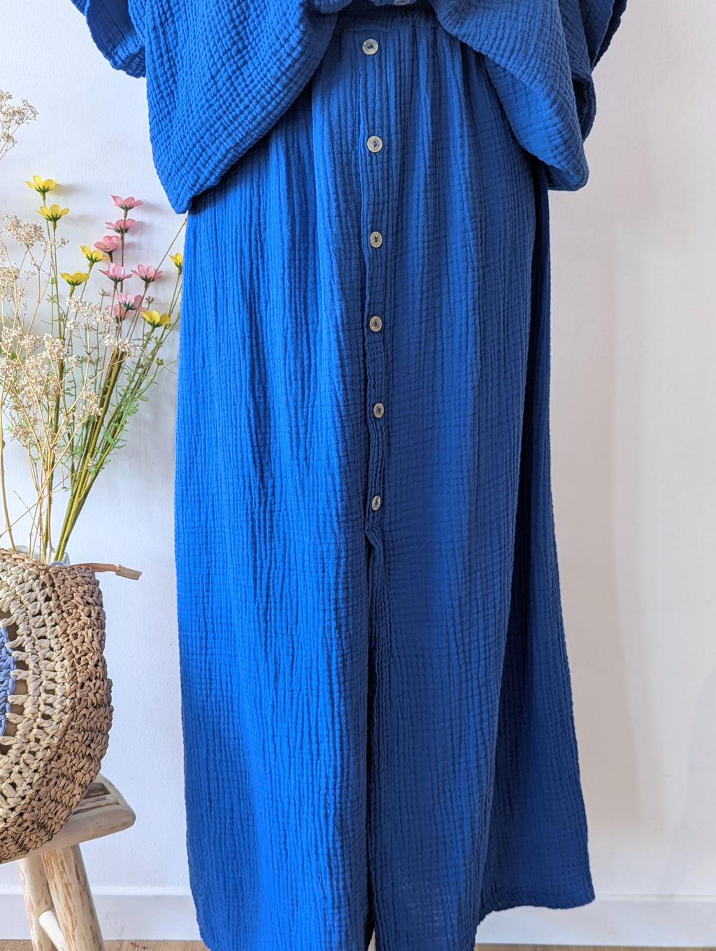Jupe Longue Gaze de Coton Bleu Roi  légère et fluide pour femme pulpeuse Curvy grande taille mode boutique sud landes Ondres Hossegor 