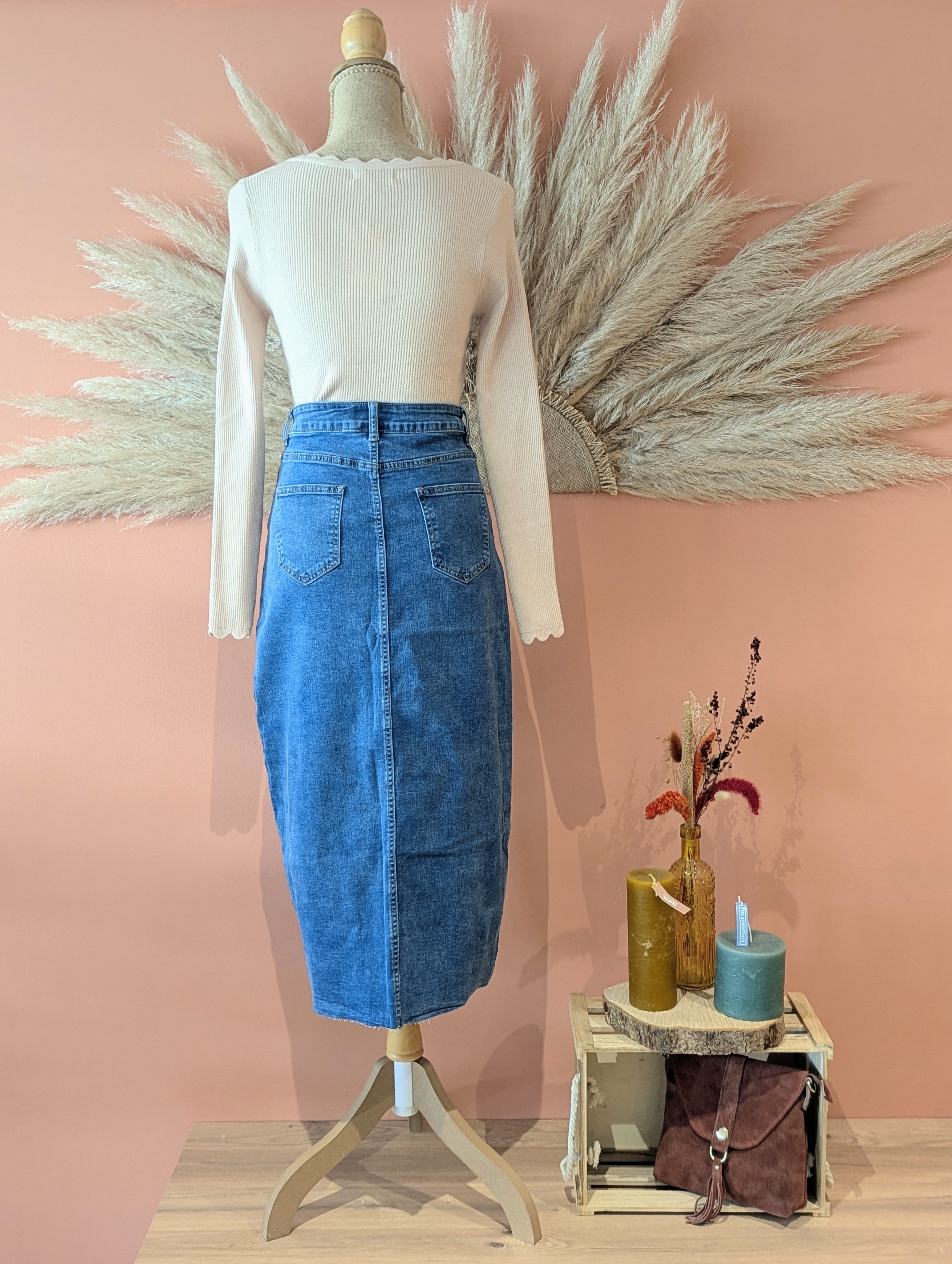 Jupe Longue Jeans avec une fente devant  mode femme ondres sud landes