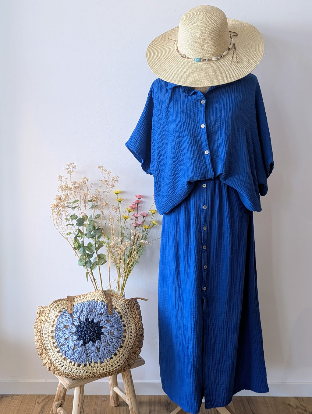 Jupe Longue Gaze de Coton Bleu Roi  légère et fluide pour femme pulpeuse Curvy grande taille mode boutique sud landes Ondres Hossegor 