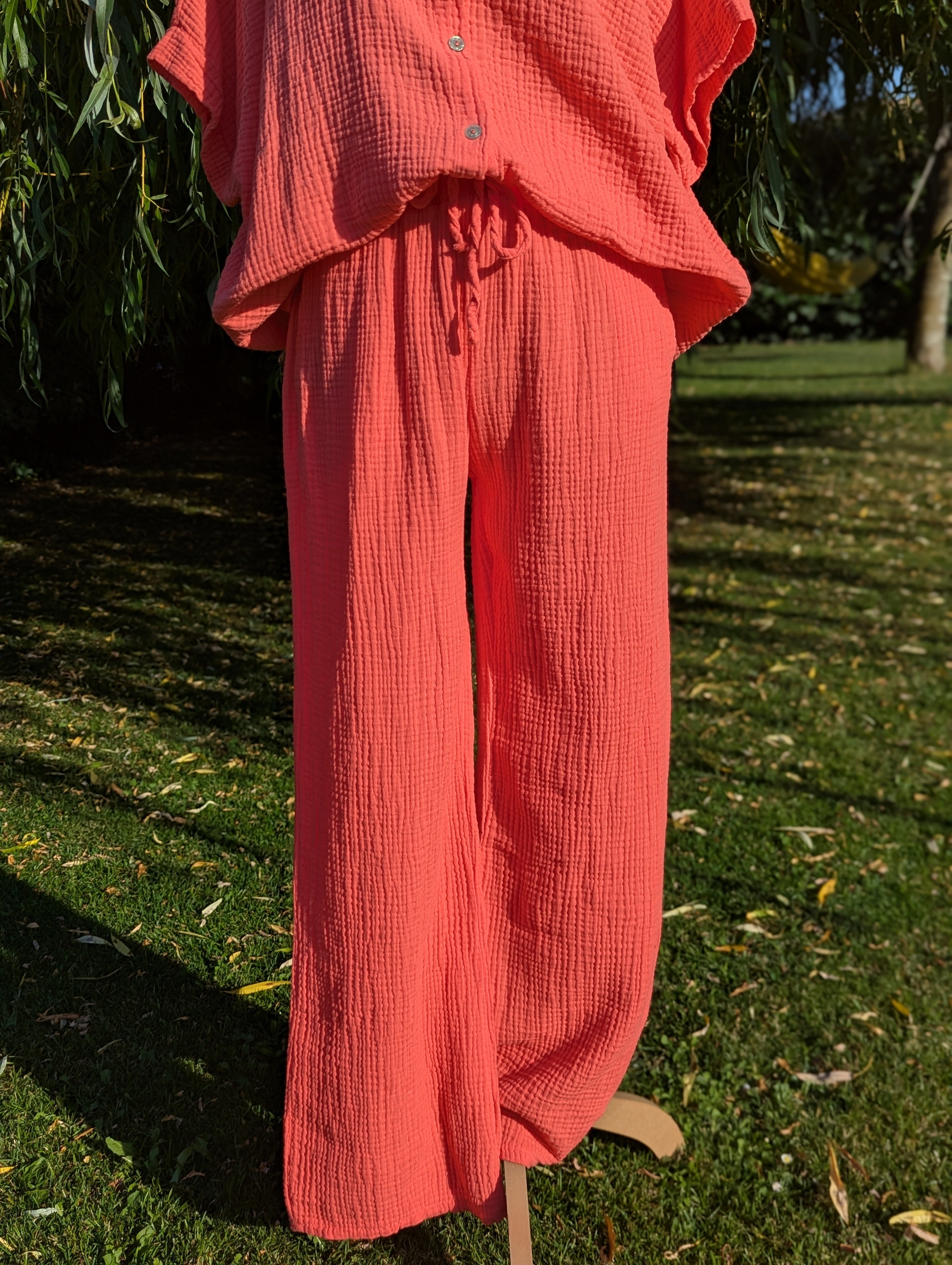 Pantalon Lola - Gaze de Coton Corail