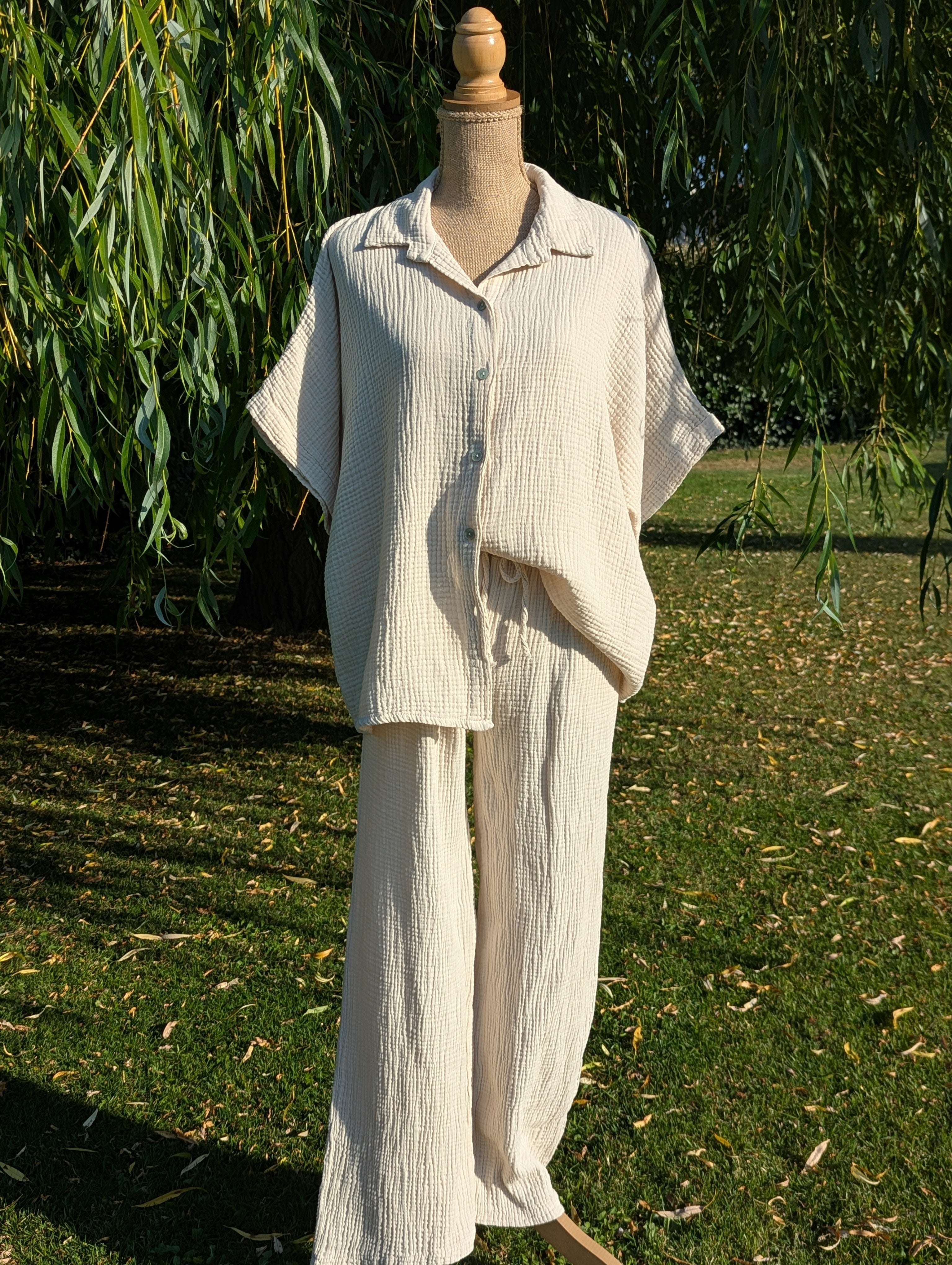 Pantalon Lola - Gaze de Coton Beige