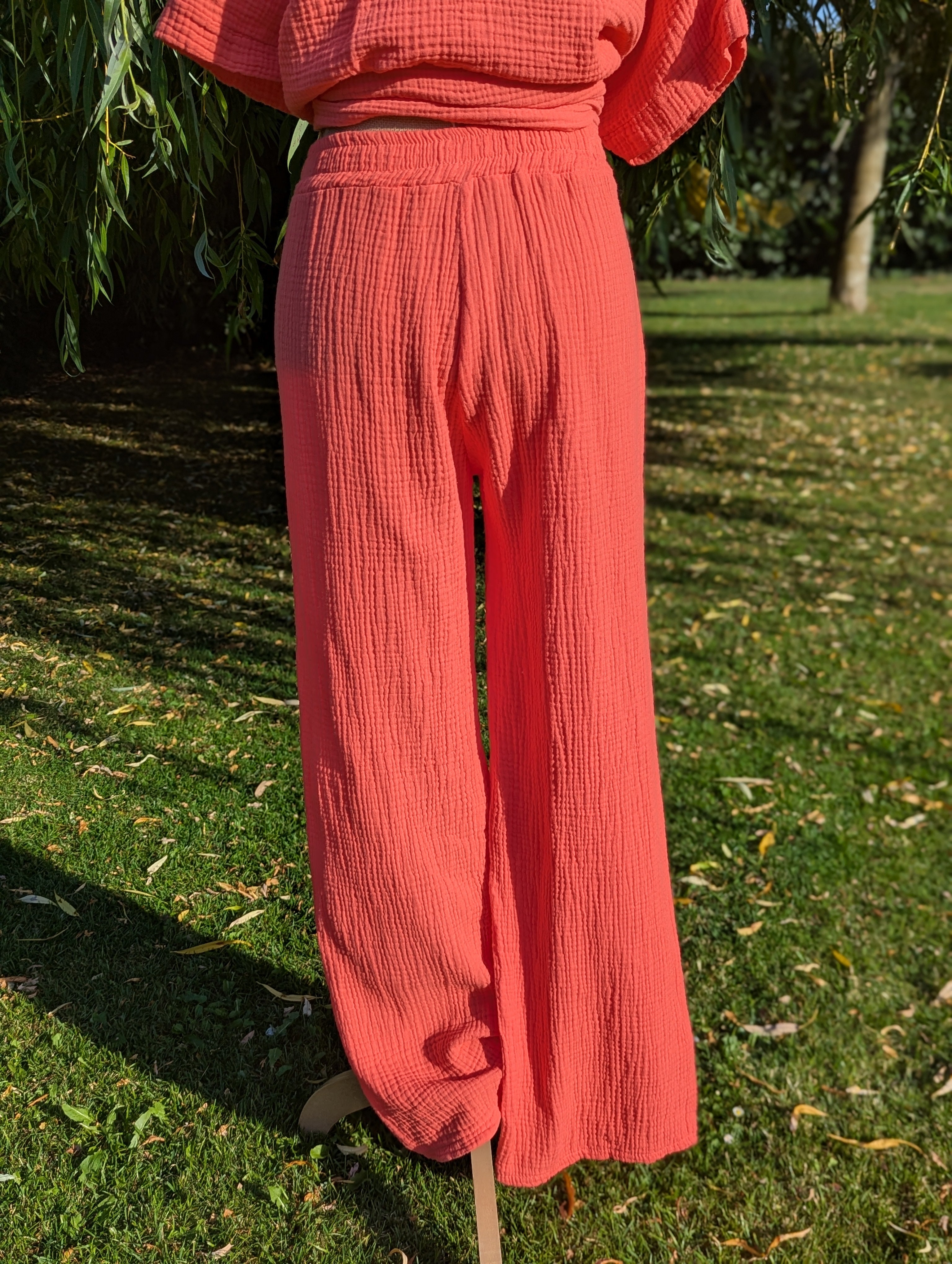 Pantalon Gaze de Coton Corail  Leger et Agréable à Porter Taille Elastique Femme  Mode Boutique Landes Cote Basque