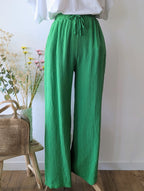 Pantalon Gaze de Coton Vert Grande Taille Pulpeuse Curvy Taille élastique Femme mode Ondres Sud landes