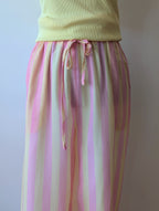 Pantalon à rayures jaunes et roses fluide et léger, taille élastique, pour les longues jambes, femme mode sud landes cote basque