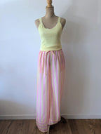 Pantalon à rayures jaunes et roses fluide et léger, taille élastique, pour les longues jambes, femme mode sud landes cote basque