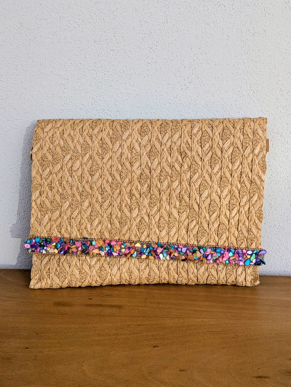 pochette maille papier camel pour la plage, petites perles summer vibes été, sac pour soirée cérémonies mode femme sud landes Ondres
