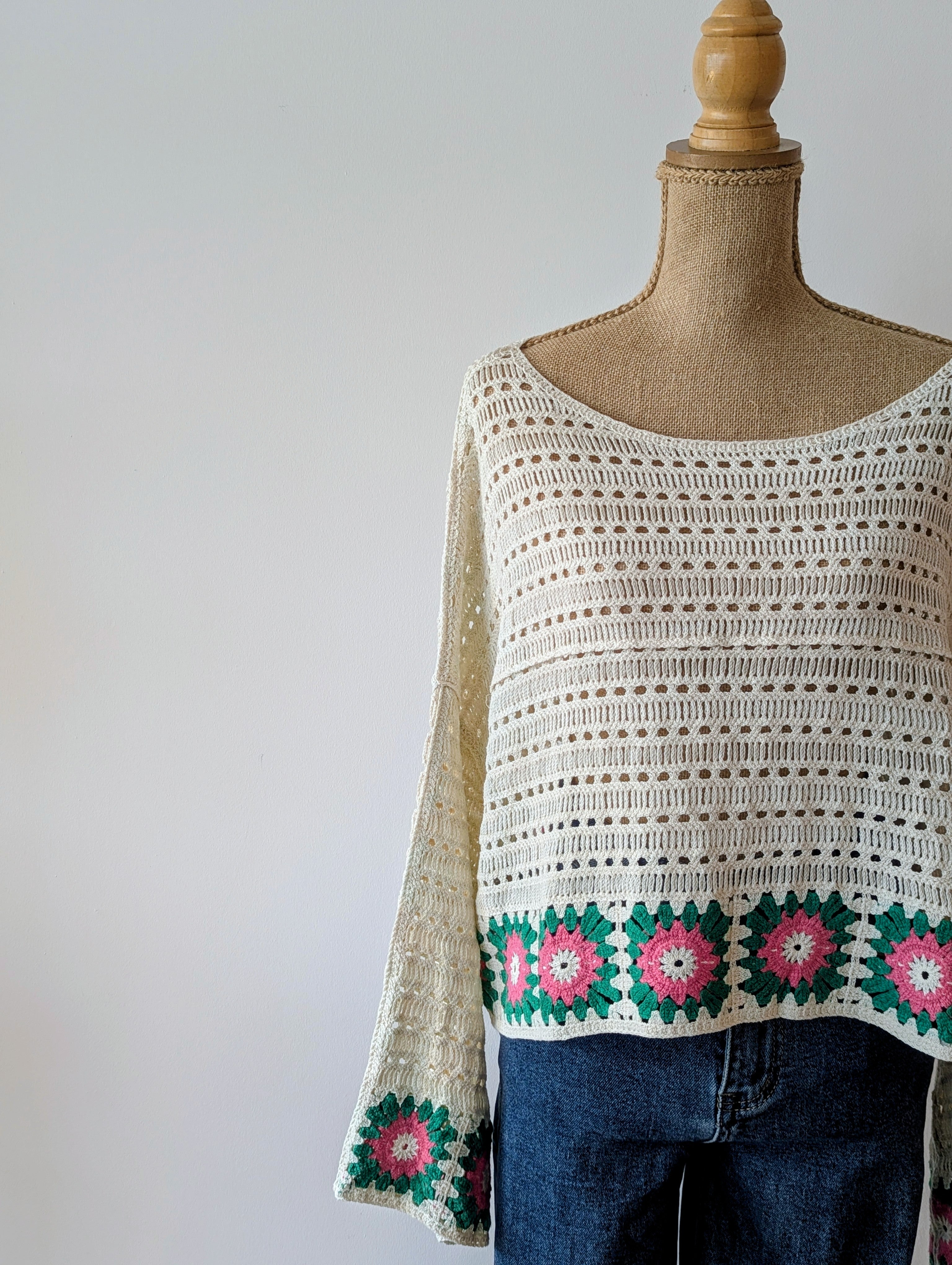 pull crochet boheme fleurs bayonne landes