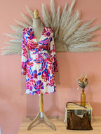 Robe Courte Bleu Fuchsia Manches Longues Décolleté Robe cérémonies Maraige baptème mode femme sud landes ondres bayonne hossegor