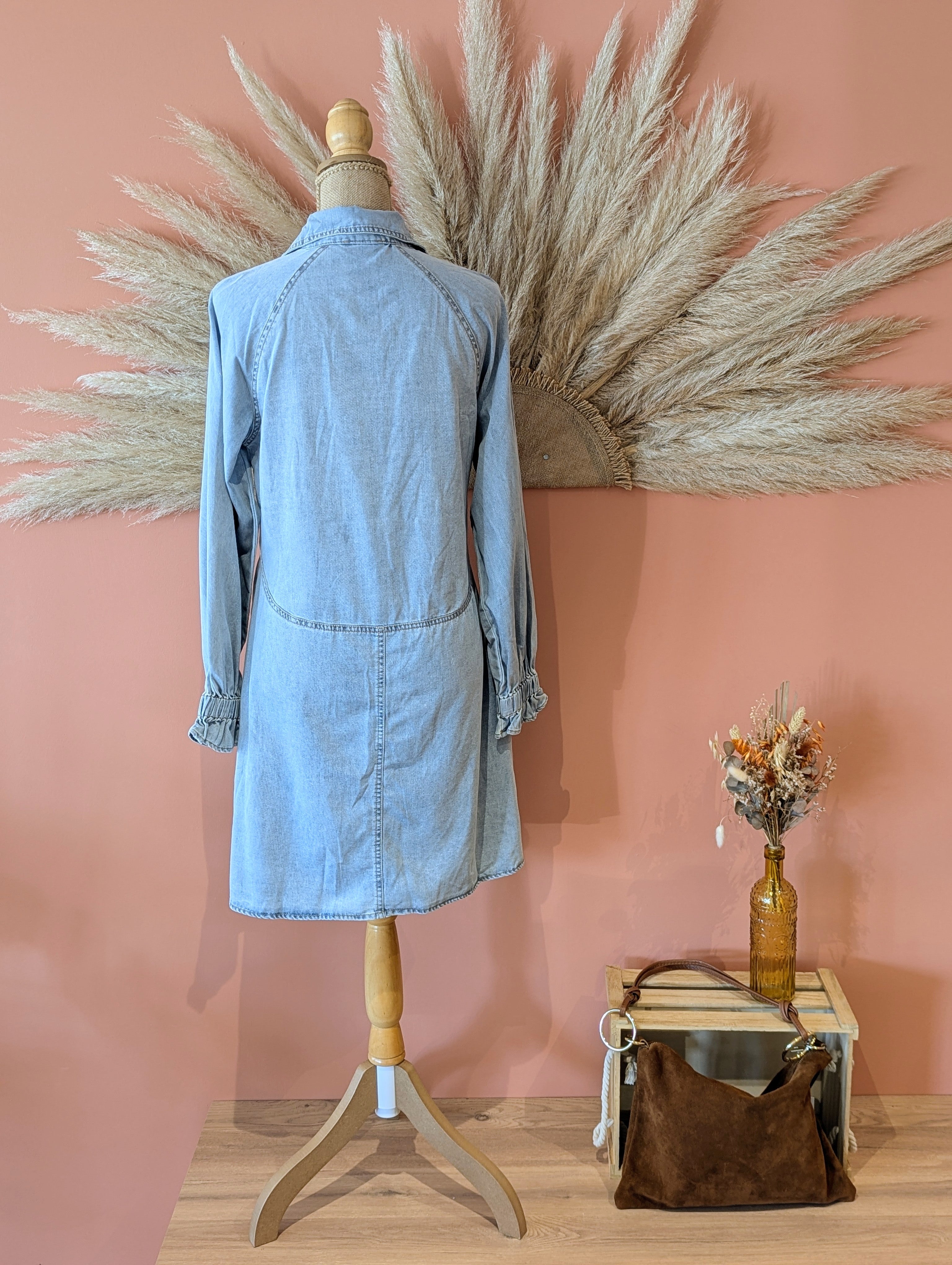 Robe Jeans Courte Manches Longues Col chemise femme mode boutique sud landes ondres