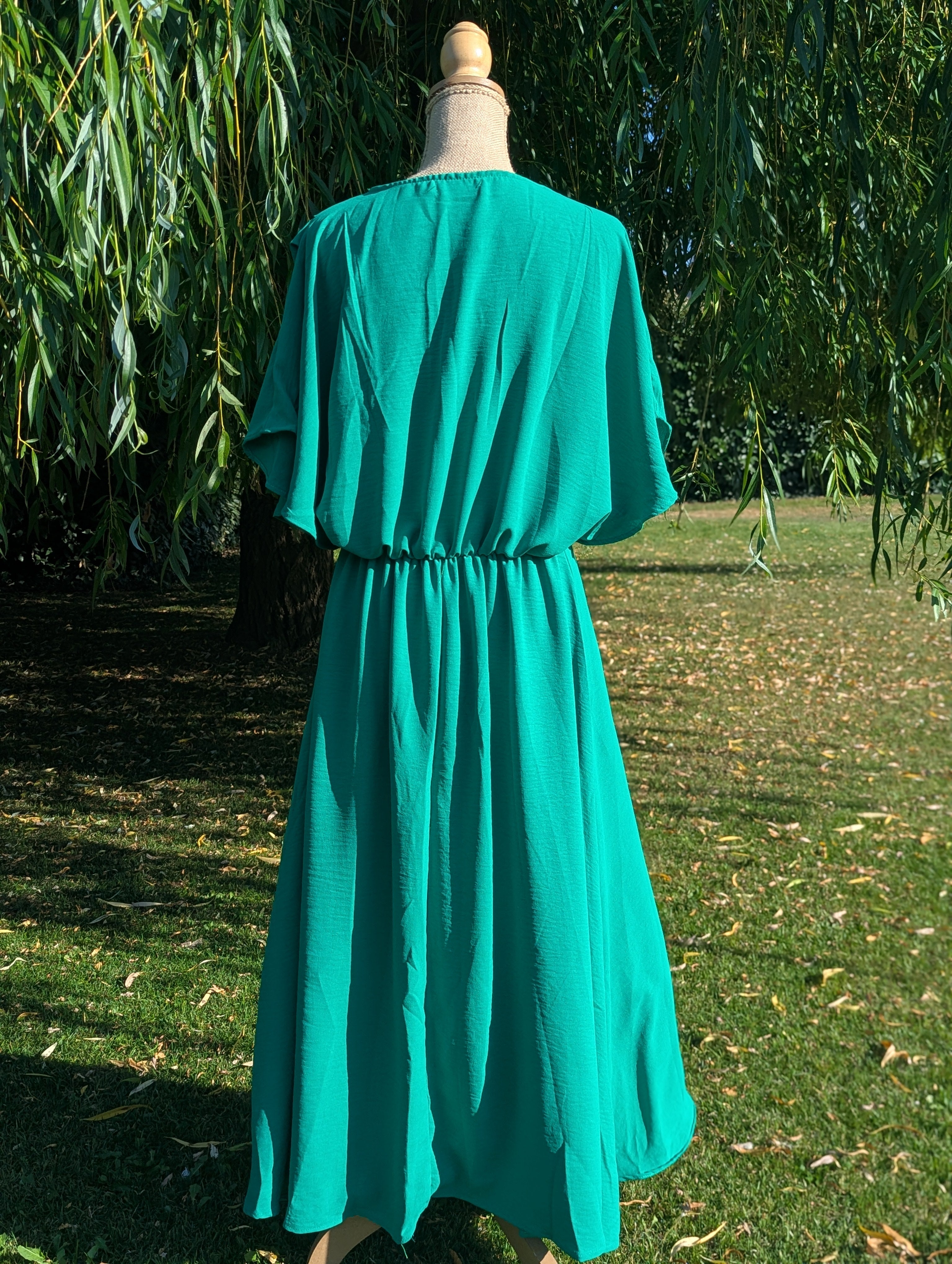 Robe Longue Verte Manches Courtes Drapé sur le Devant Ceremonie Soiree Mariage Mode Femme Landes Bayonne