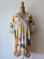 Robe courte de plage perroquet fleurs jaune orange bonita viscose motif ethnique