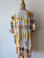 Robe courte de plage perroquet fleurs jaune orange bonita viscose