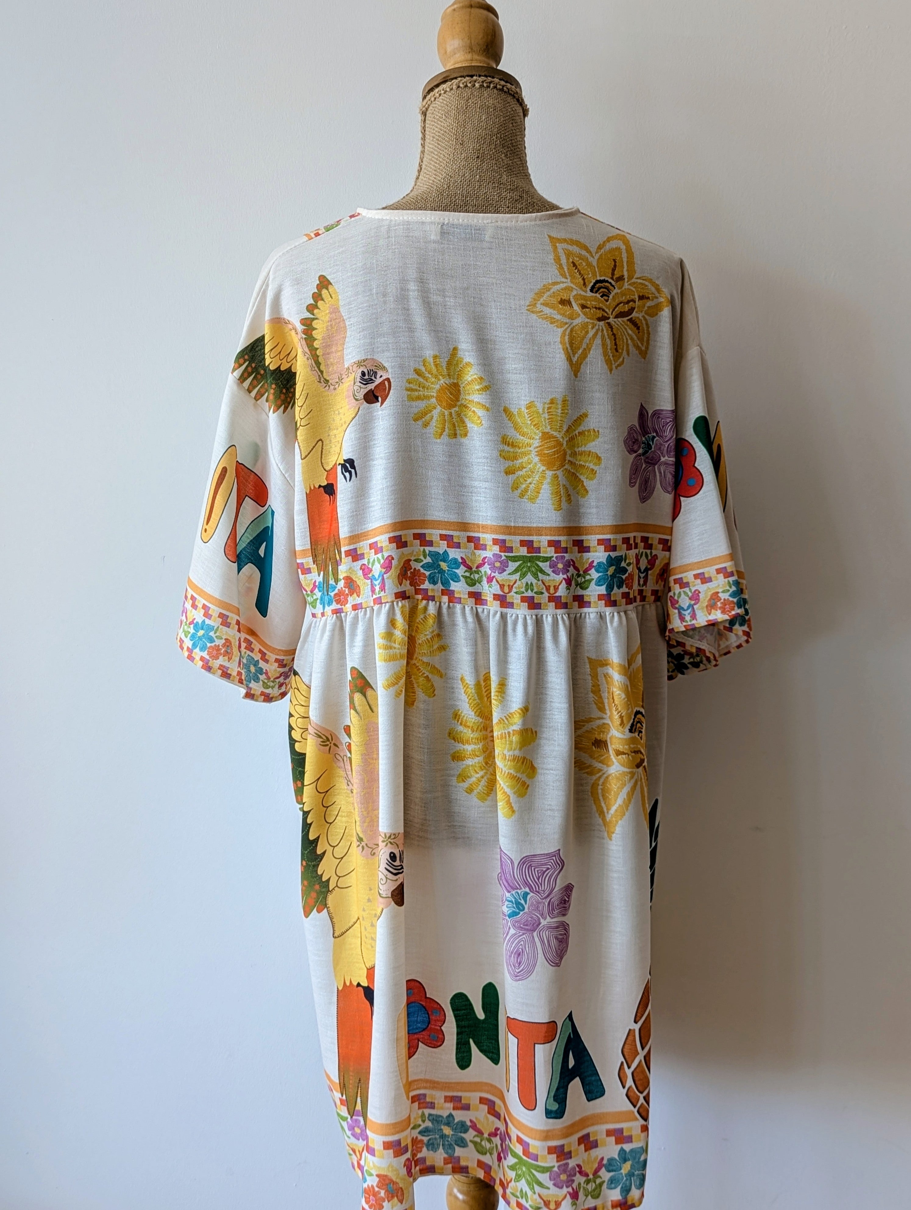 Robe courte de plage perroquet fleurs jaune orange bonita viscose
