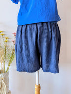 Short en Gaze de Coton Bleu Foncé Taille Elastique pour femme pulpeuse Curvy rande Taille mode sud Landes Ondres Labenne