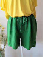 Short en Gaze de Coton Vert Taille Elastique pour femme pulpeuse Curvy rande Taille mode sud landes Ondres Labenne
