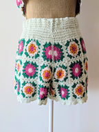 Short en crochet flashy vert orange fuchsia crose - ensemble top et short confortable en coton