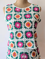 Top crochet flashy vert orange fuchsia ensemble short taille unique coton