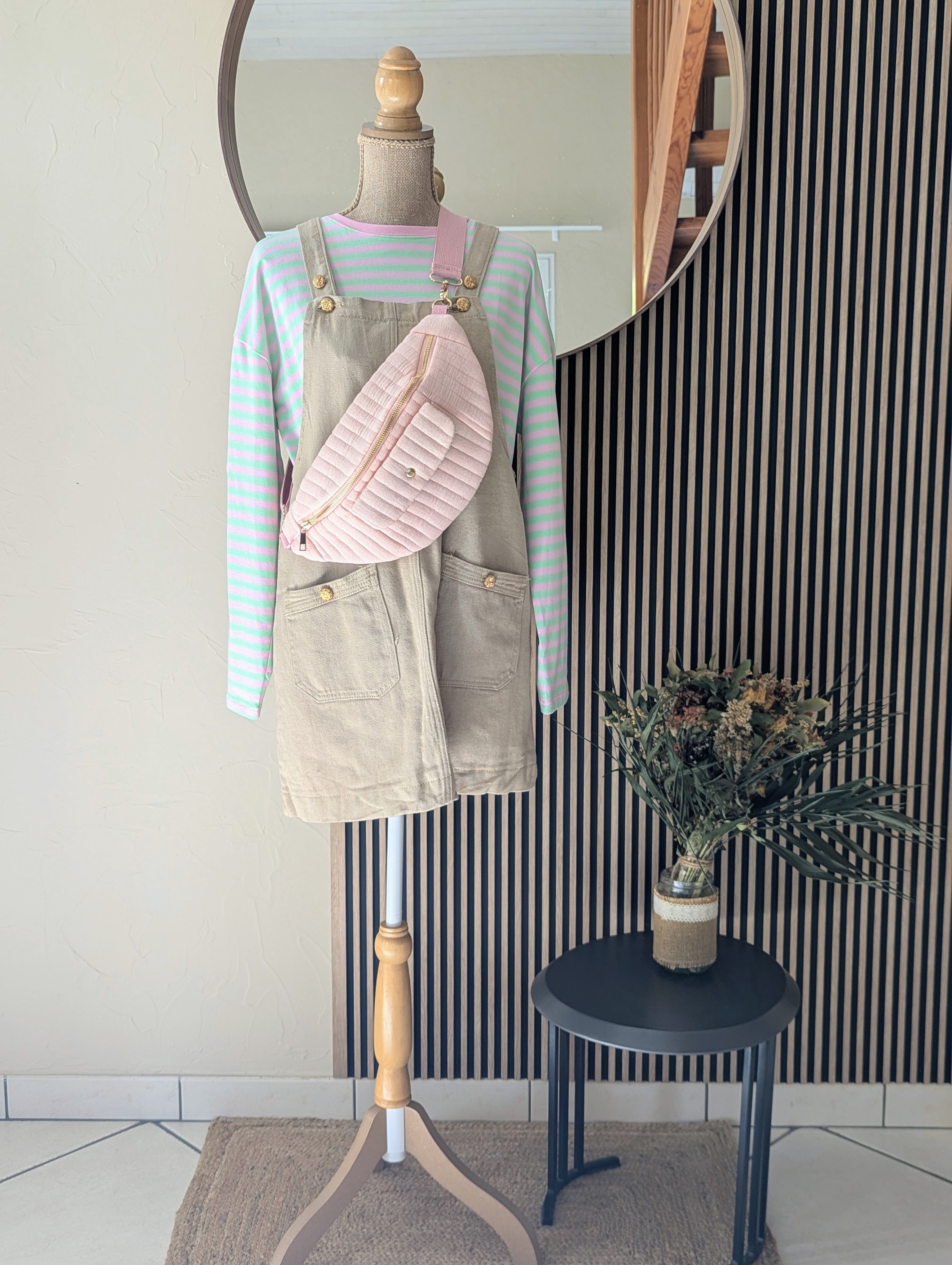 Top  rayé pastel vert et rose. Manches longues. Top léger  femme mode sud landes