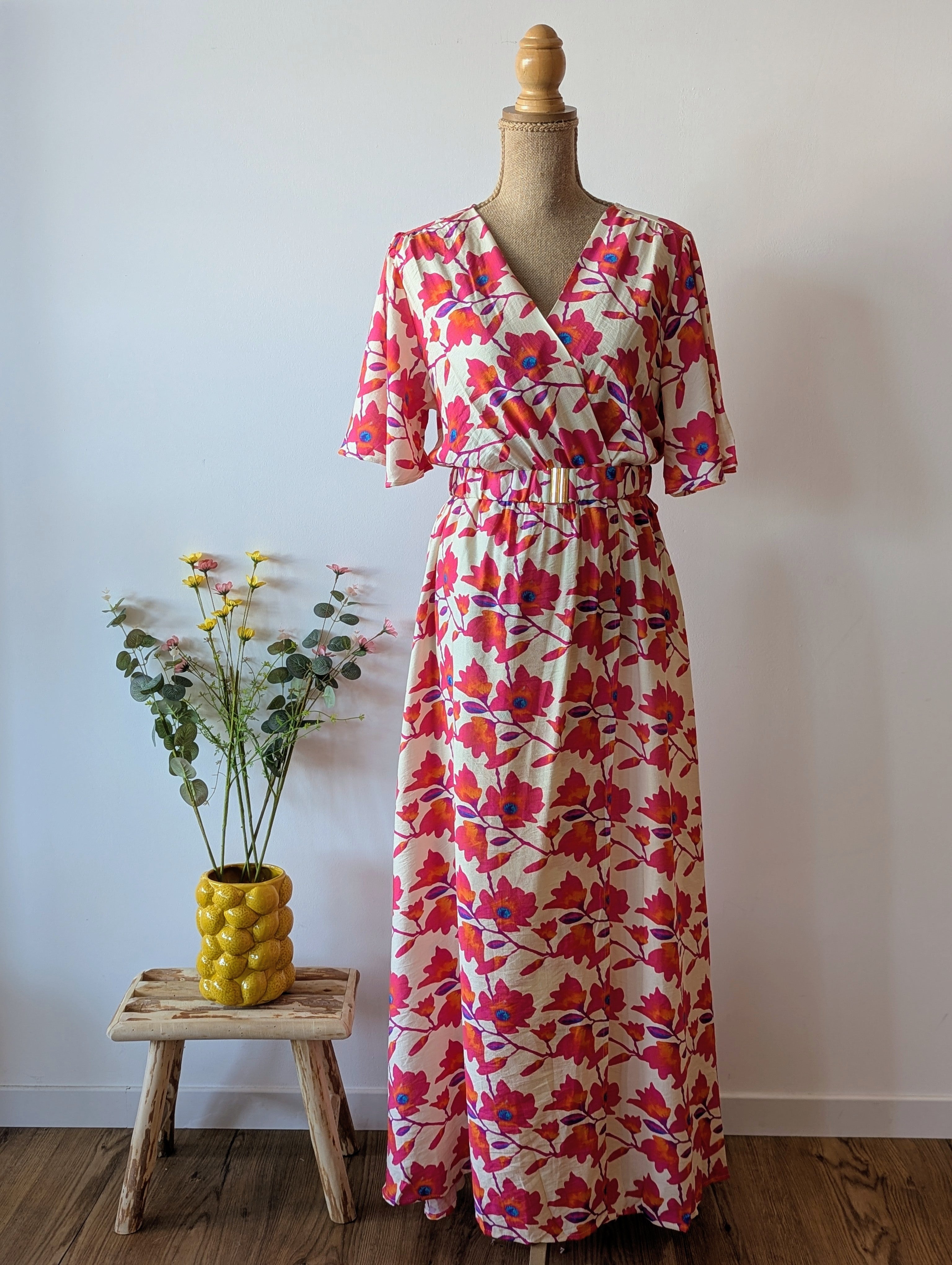 Robe Longue Fleurie  Taille élastique Décolleté en V Femme Grande Taille Pulpeuse Mode Boutique Landes Ondres
