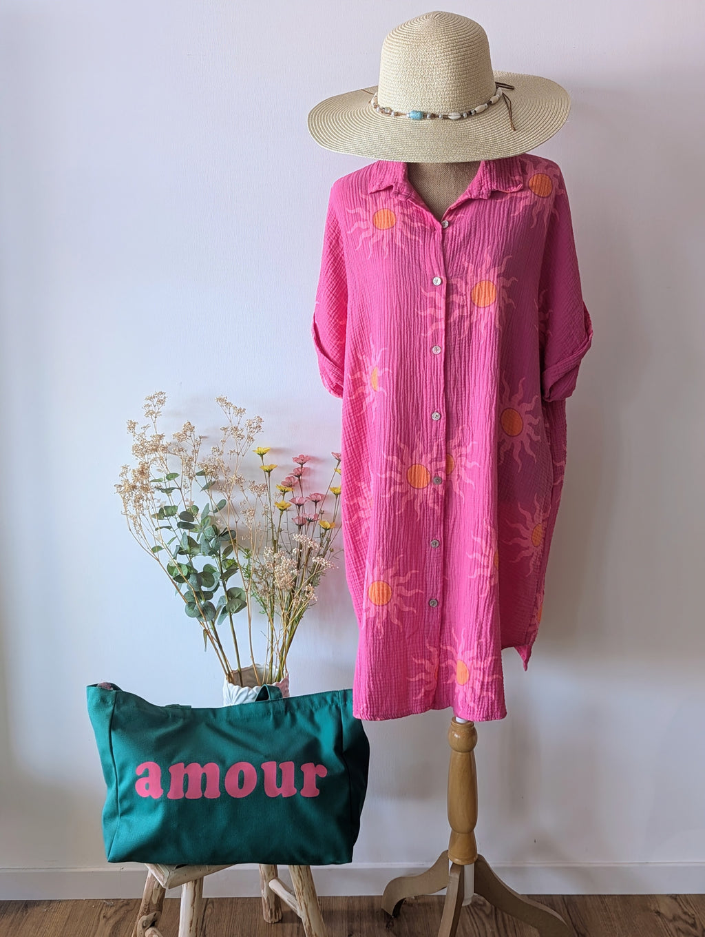 Sac cabas de plage vert et fuchsia de la marque Jubylee