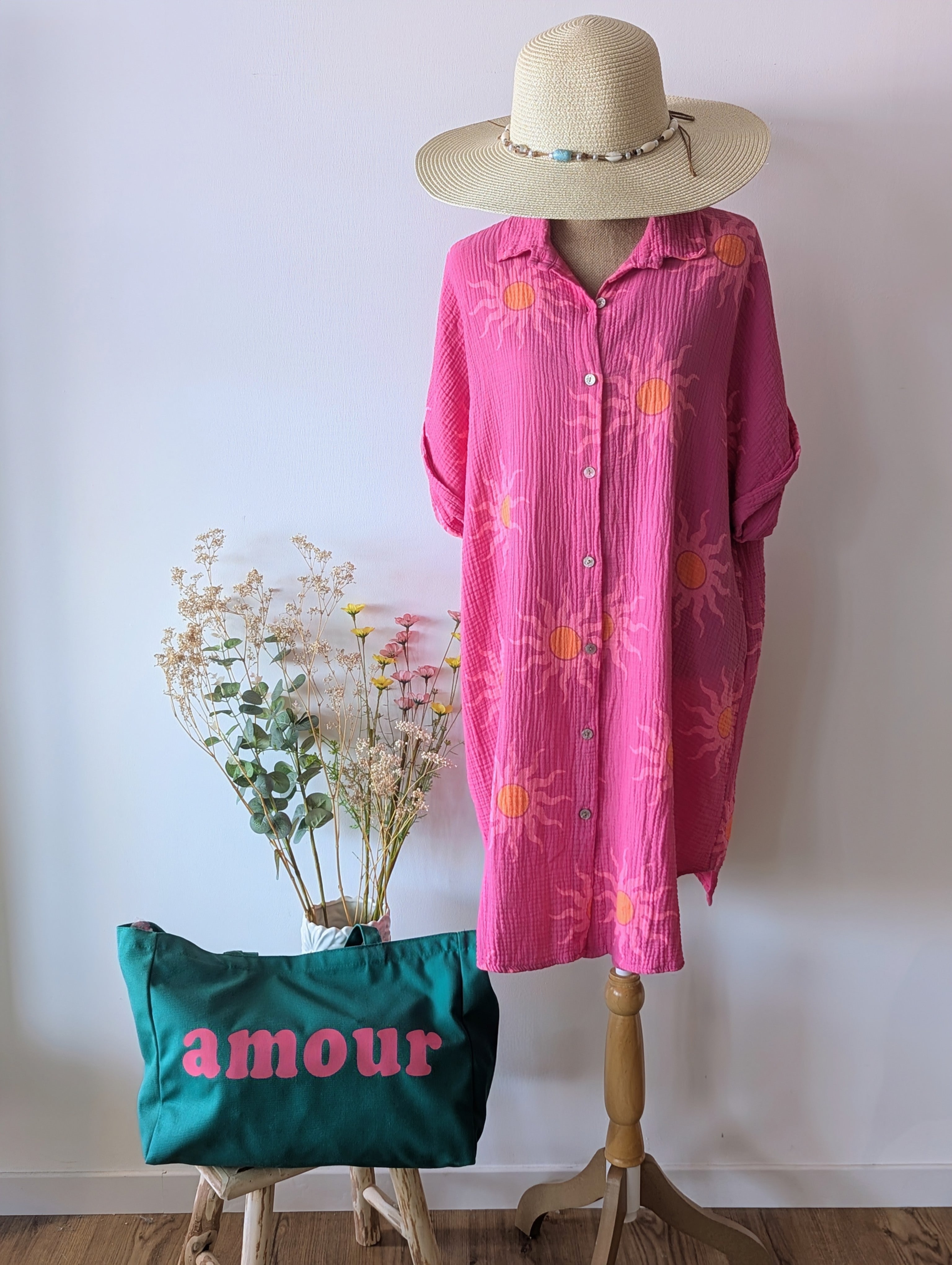Sac cabas de plage vert et fuchsia de la marque Jubylee