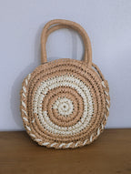 sac rond maille camel pour la plage, petites perles summer vibes été, sac pour soirée cérémonies mode femme sud landes Ondres