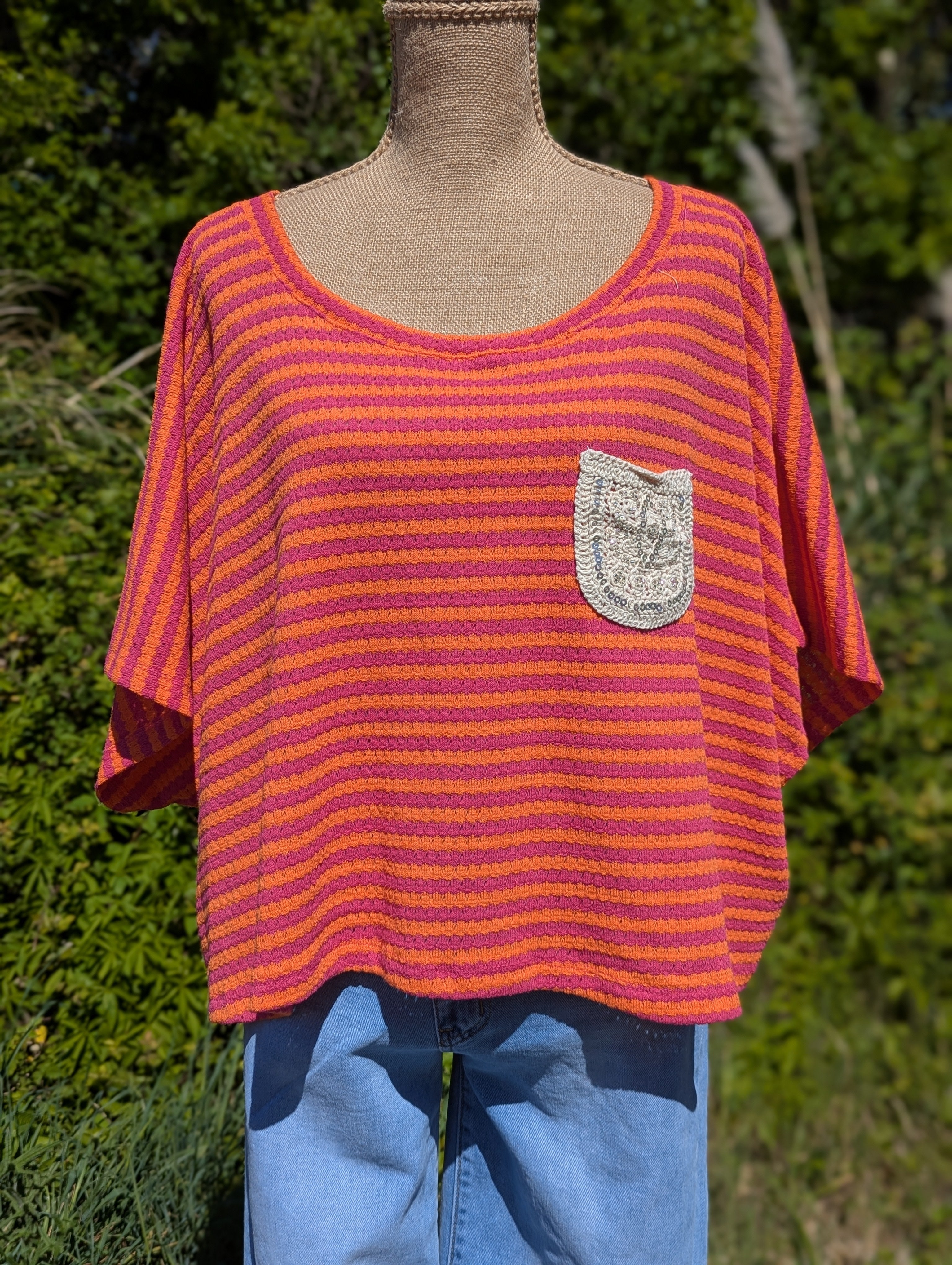 Top Laura - Top Maille Orange Fuchsia