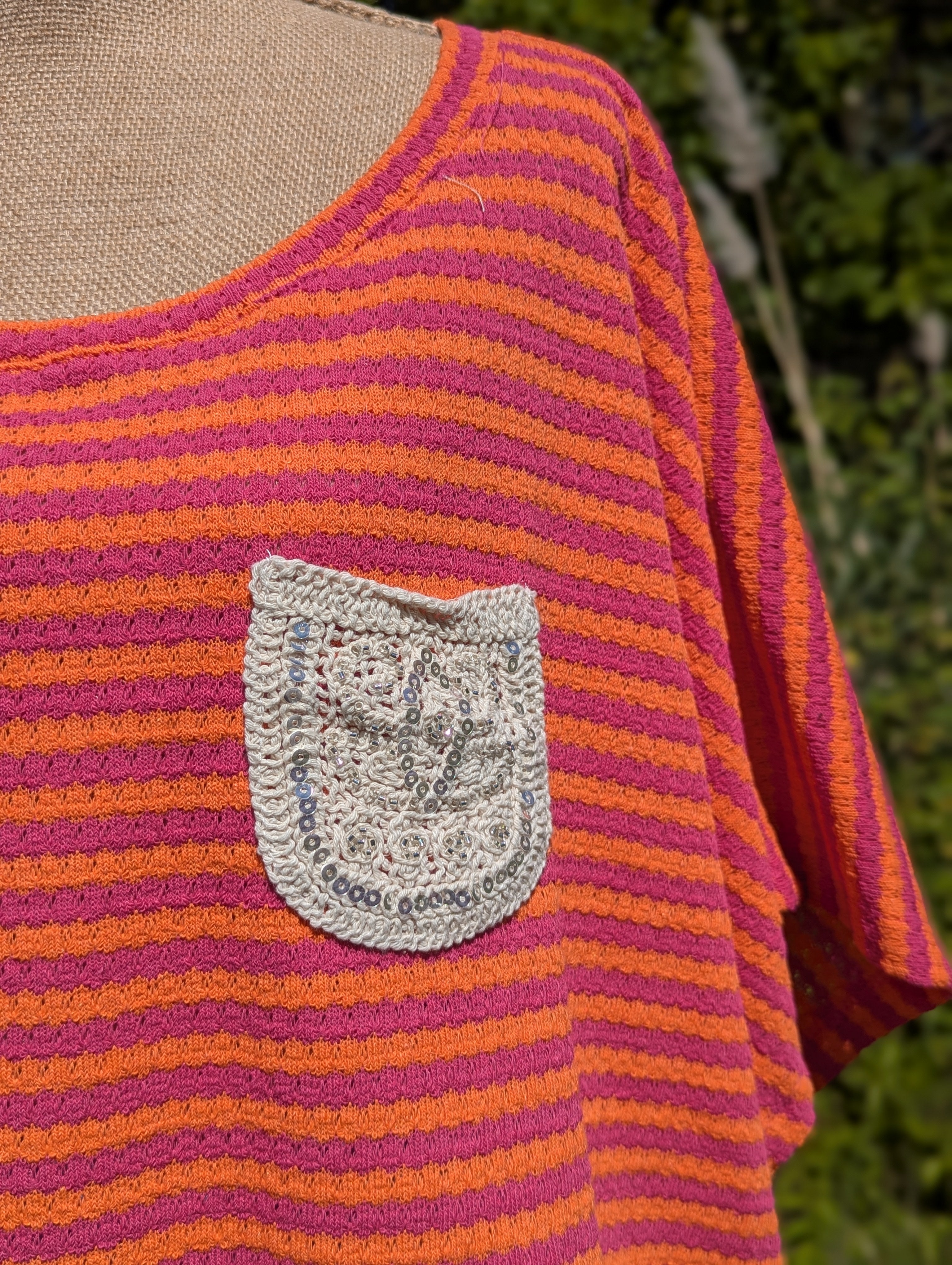 Top Laura - Top Maille Orange Fuchsia